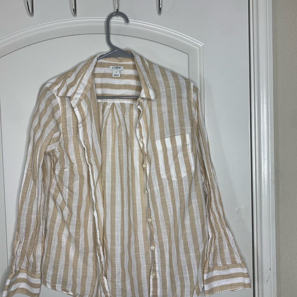J. Crew white/tan stripe long-sleeve button up